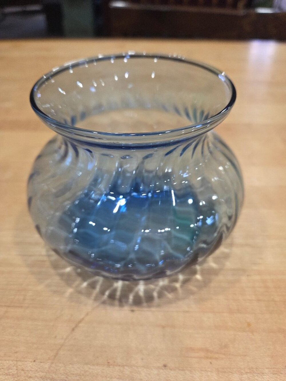 Vintage Empoli Italy Light Blue Optic Twist Swirl Squat Rose Bowl Vase